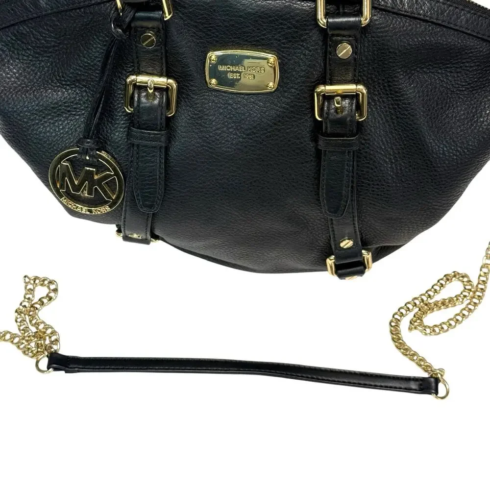 Michael Kors Bedford Medium Bowling Satchel in Black - Pebbled Leather
